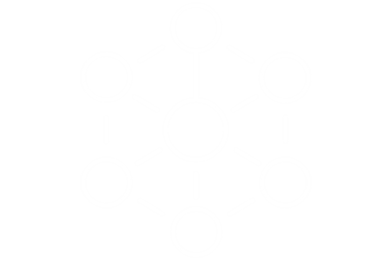 White icons showing 7 inter-connected circles.
