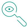 Green icon showing a magnifying glass with eye in the middle.