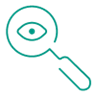 Green icon showing a magnifying glass with eye in the middle.